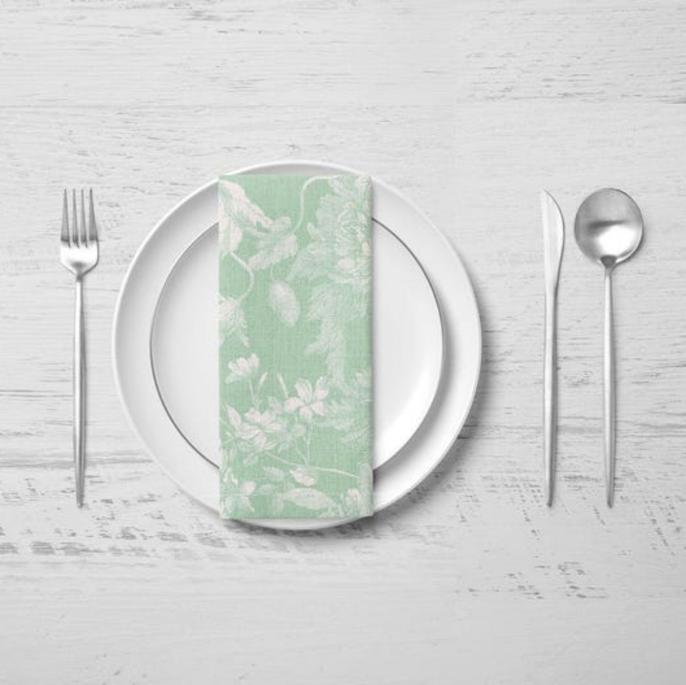French Floral Mint Green Dinner Napkin
